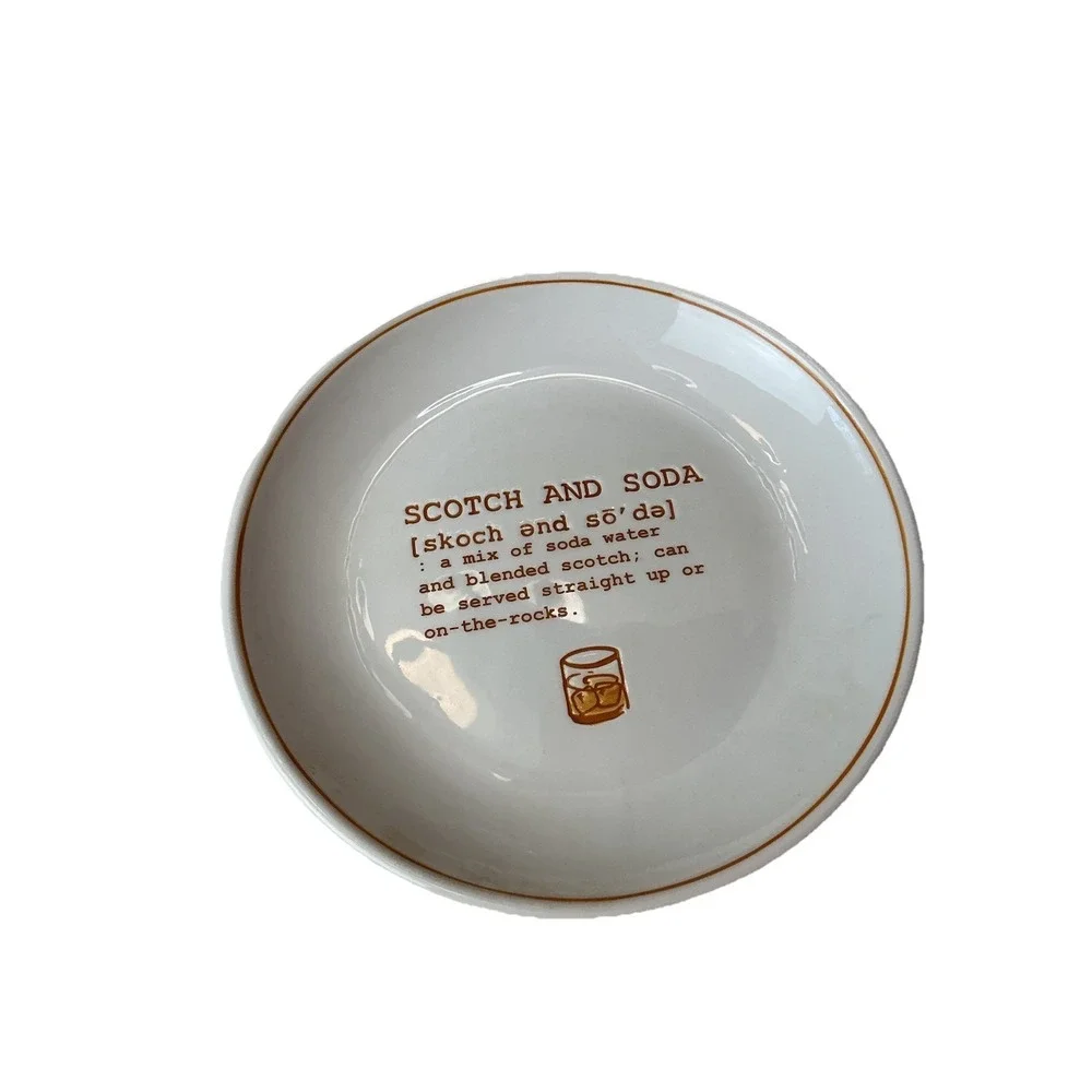 Pottery Barn Plates Set 4 Cocktails Defined Martini Scotch Gin Tonic Drinks New
